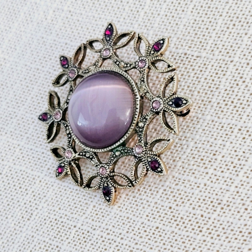 Vintage Purple Moonstone Rhinestone Brooch